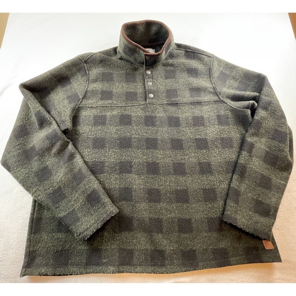 John Wayne Flannel Pullover Sweater Men's 2XL  1/4 Snap Mock Neck Green